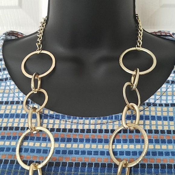 Chico's, 0145, multi-color tee, Denim, Rust and Gold, Size  S - Picture 4 of 6